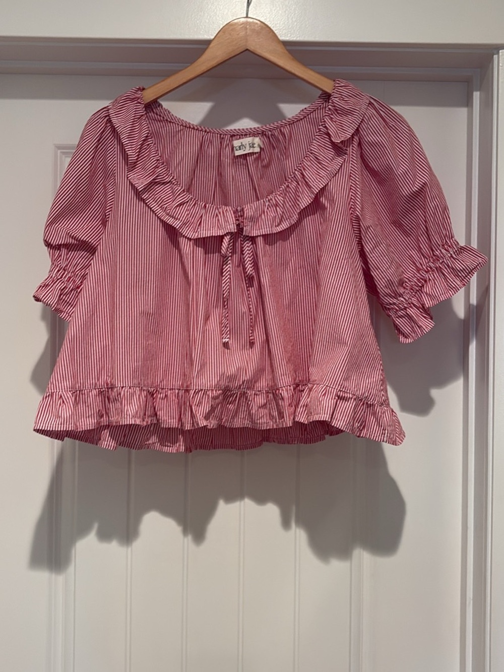 Pinstripe Red White Blouse - Picture 2 of 3